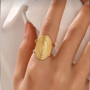 Elliptical Sculptural Gold Adjustable Ring — Modern Art Deco Statement